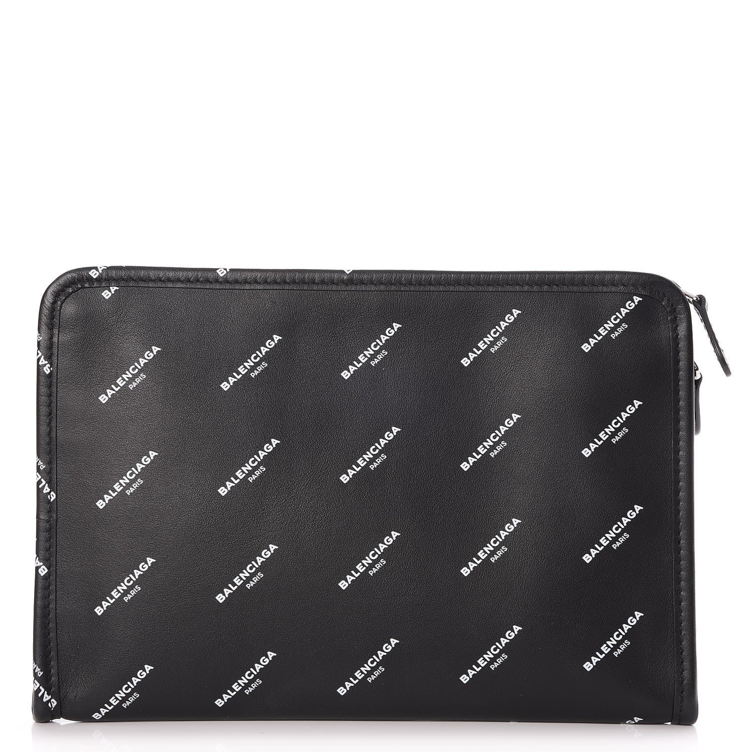 Balenciaga Calfskin Allover Logo Mini Bazar Pouch Black White 1 of 7