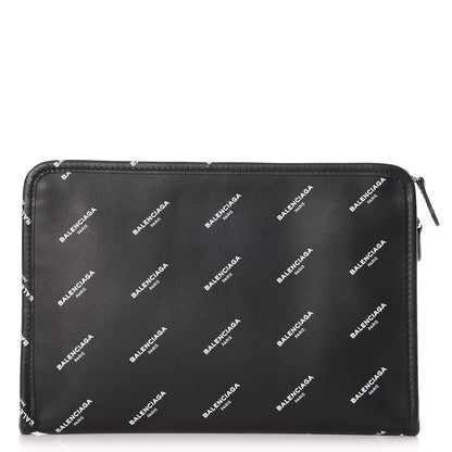 Balenciaga Calfskin Allover Logo Mini Bazar Pouch Black White 1 of 7