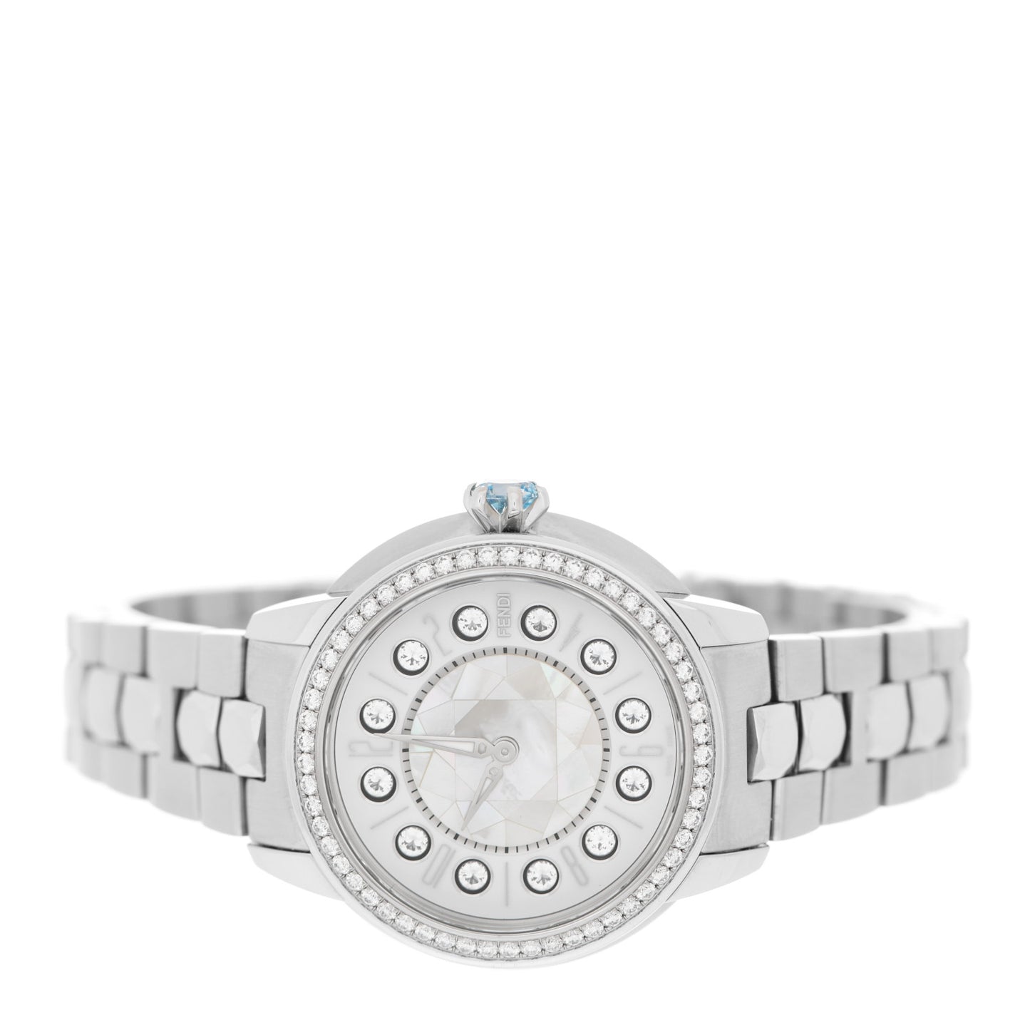 Stainless Steel Diamond Bezel Mother of Pearl Topaz 34mm Crazy Carats Quartz Watch