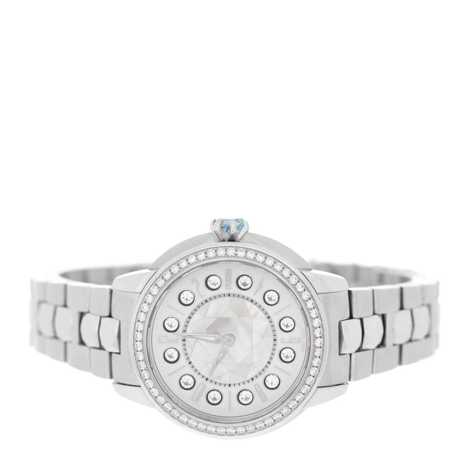 Fendi Stainless Steel Diamond Bezel Mother of Pearl Topaz 34mm Crazy Carats Quartz Watch 2 of 7