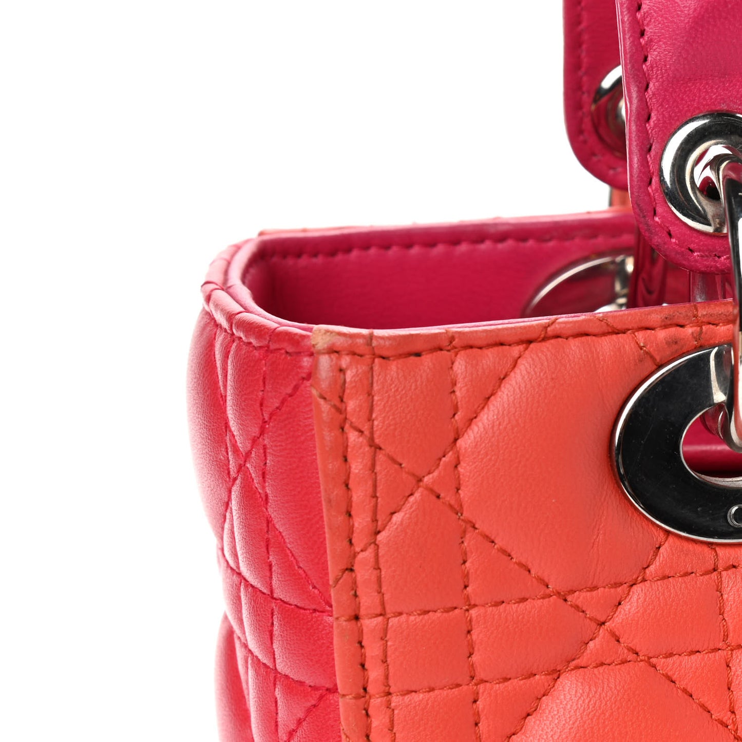 Lambskin Cannage Medium Bi-Color Lady Dior Orange Fuchsia