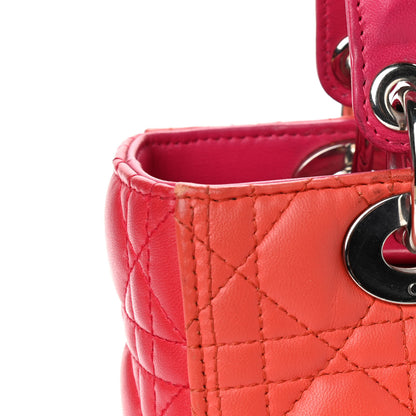 Christian Dior Lambskin Cannage Medium Bi-Color Lady Dior Orange Fuchsia 10 of 15