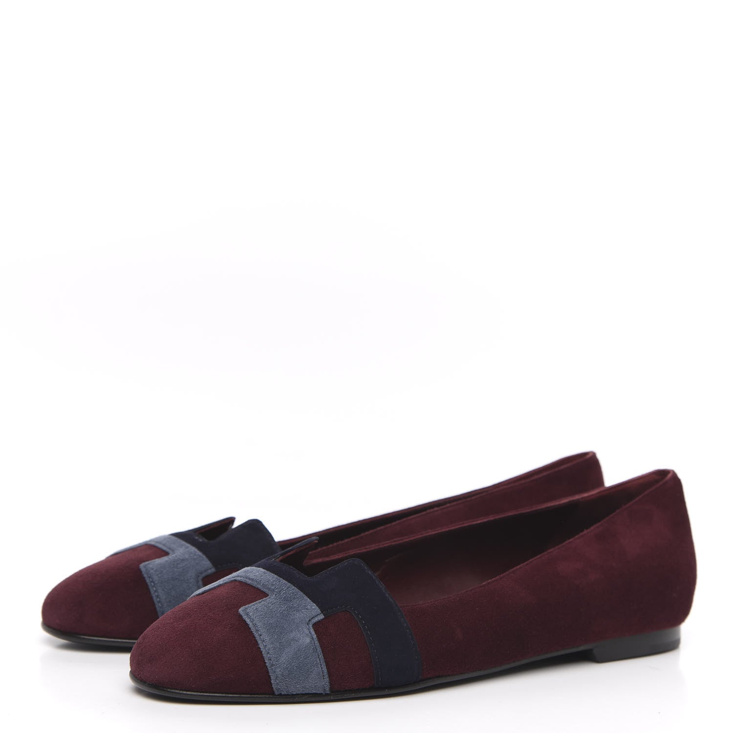 Hermes Suede Goatskin Nice Ballerina Flats 36.5 Bordeaux Navy Slate 3 of 7