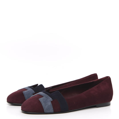 Hermes Suede Goatskin Nice Ballerina Flats 36.5 Bordeaux Navy Slate 3 of 7