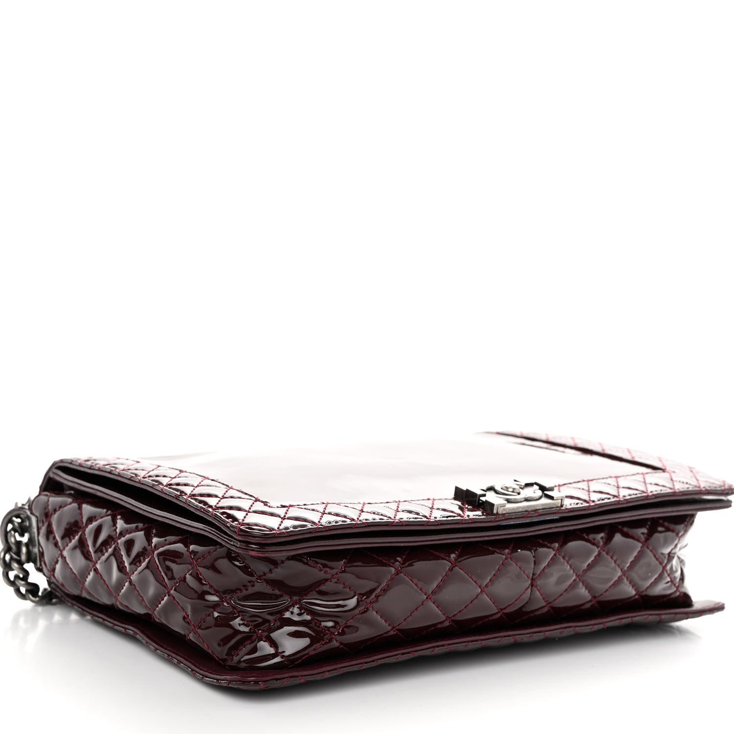 Chanel Patent Large Boy Reverso Flap Burgundy 4 of 9