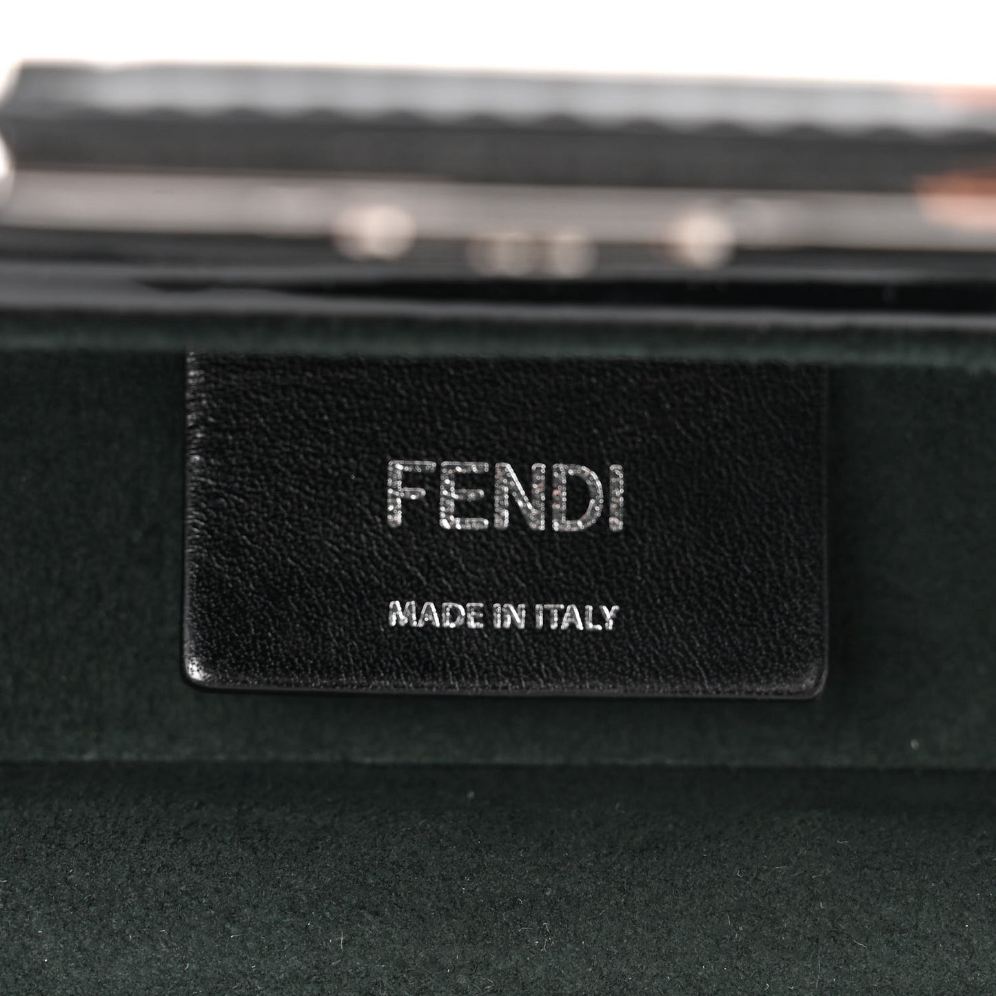 Vitello King Patent FF Lines Embossed Studded Mini Baguette Trunk Black