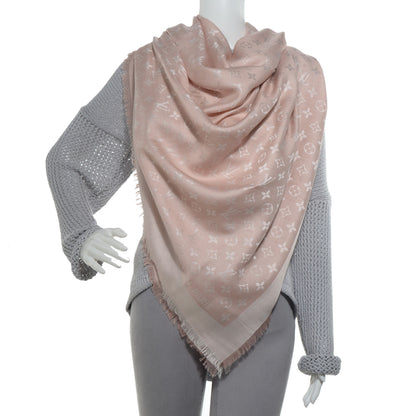 Louis Vuitton Silk Wool Monogram Denim Shawl Rose 2 of 5