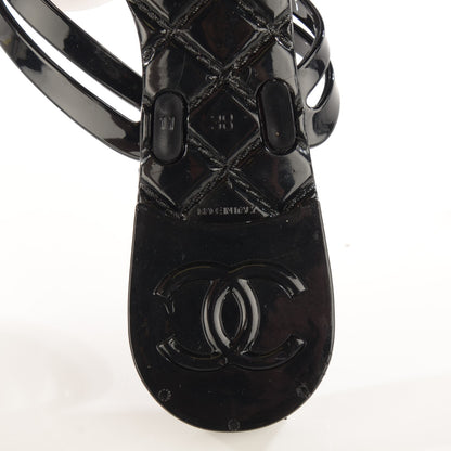 Chanel Jelly Camellia Thong Sandals 38 Black White 7 of 7