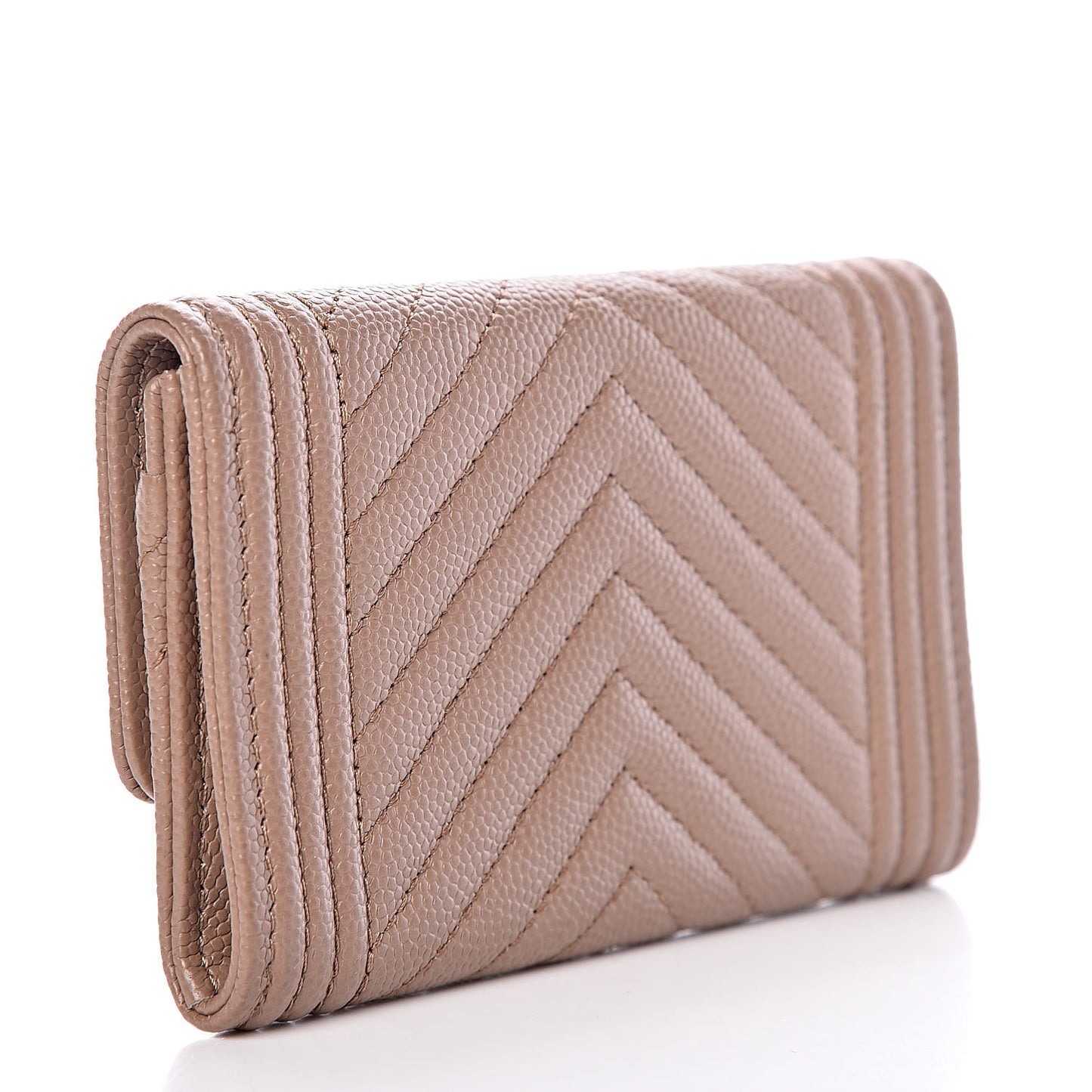 Caviar Chevron Quilted Boy Card Holder Wallet Dark Beige