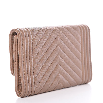 Chanel Caviar Chevron Quilted Boy Card Holder Wallet Dark Beige 3 of 11