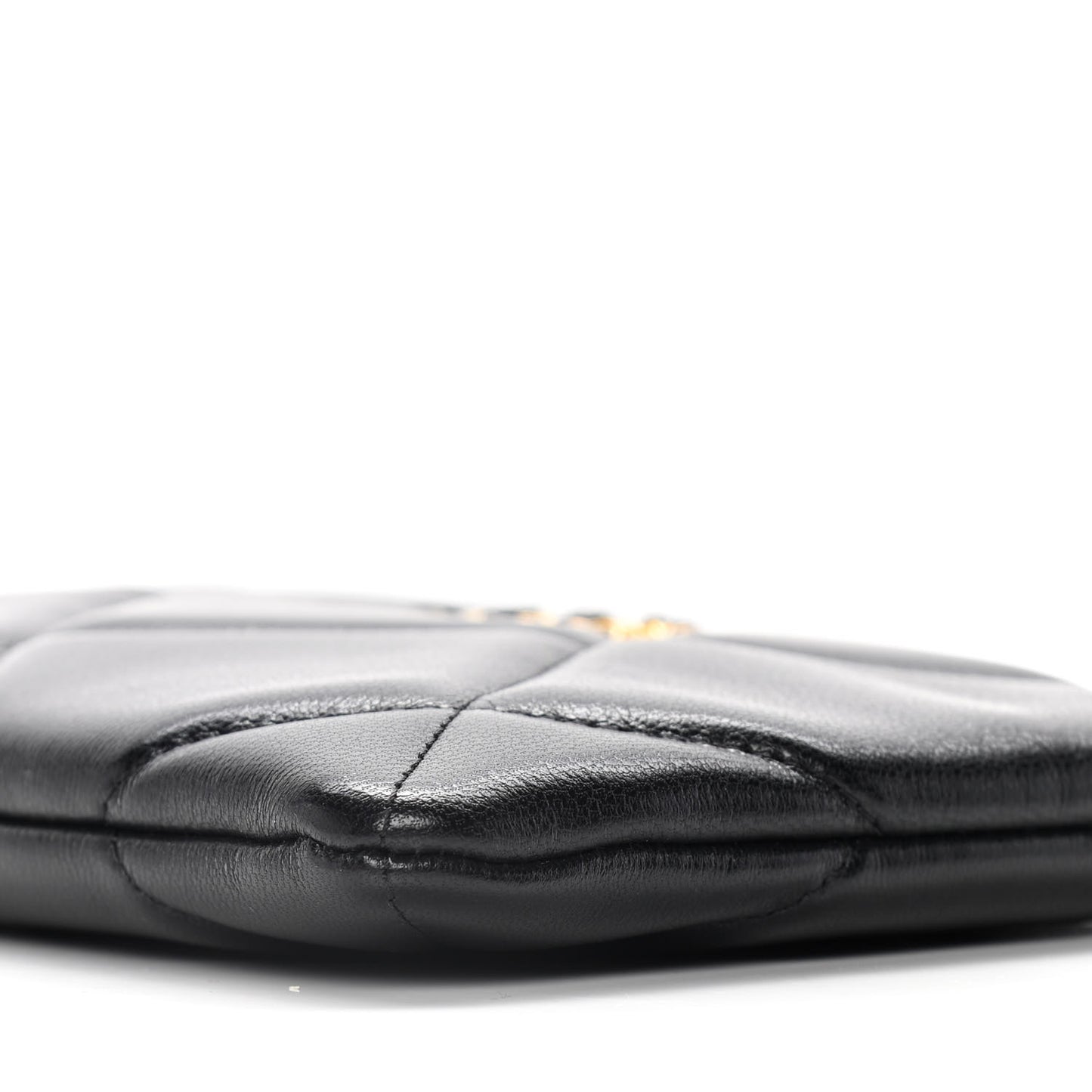 Shiny Goatskin Quilted Small Chanel 19 Pouch Black