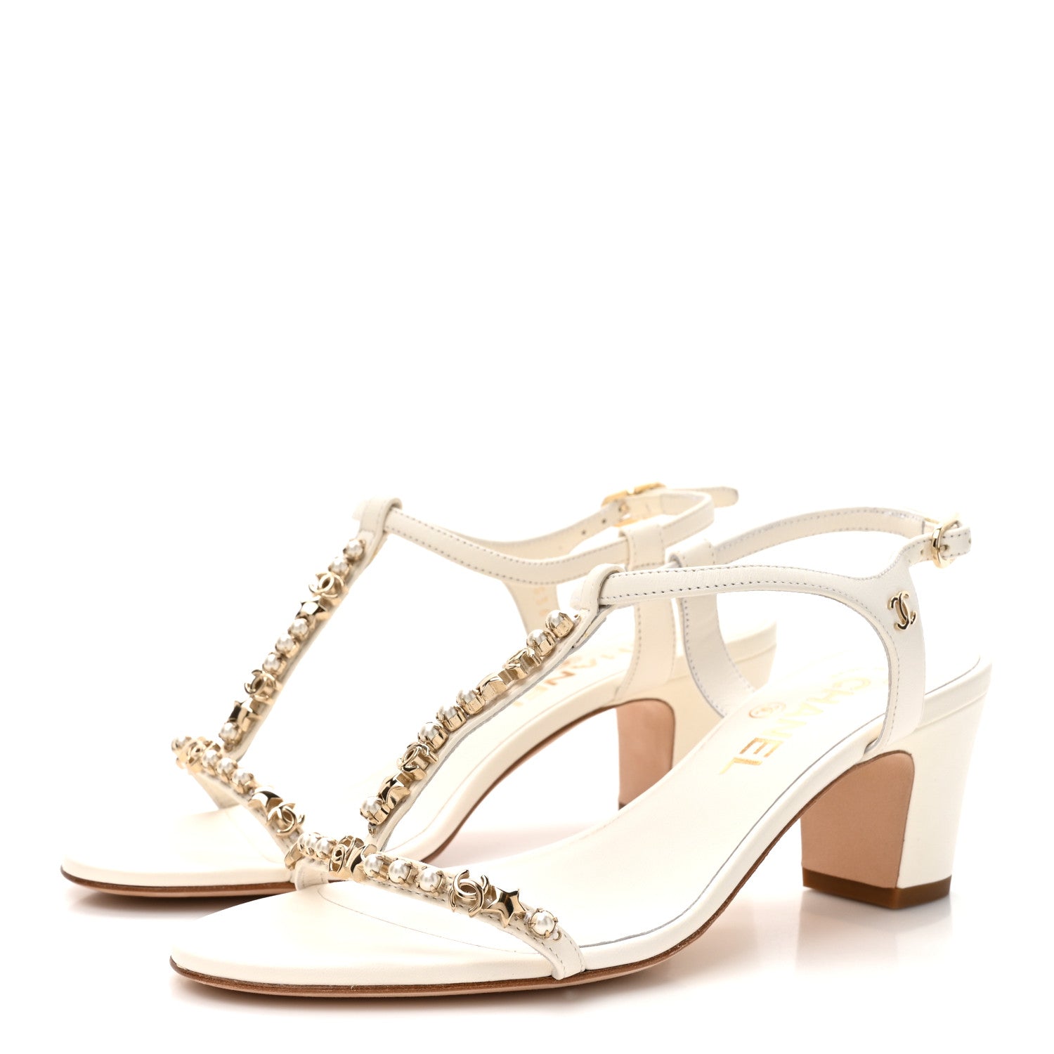 Chanel Lambskin Pearl CC Star Sandals 36.5 White 4 of 10