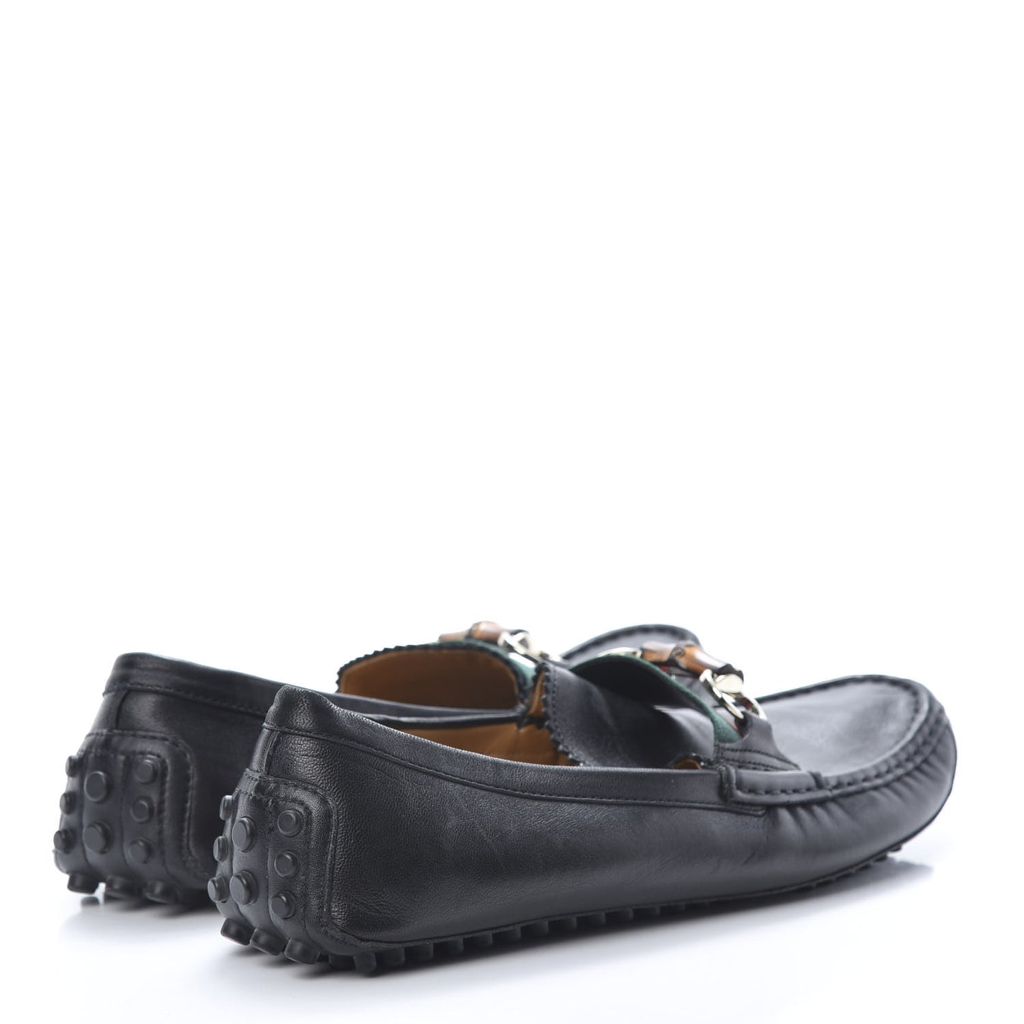 Calfskin Horsebit Web Bamboo Driving Loafers 39 Black