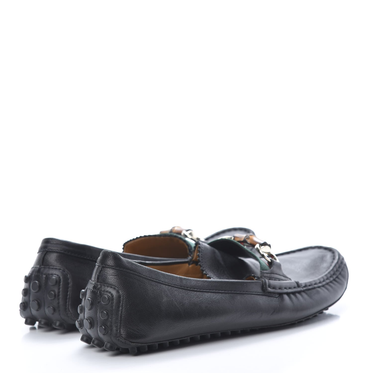 Gucci Calfskin Horsebit Web Bamboo Driving Loafers 39 Black 4 of 11