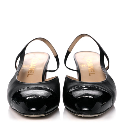 Chanel Lambskin Patent Cap Toe CC Slingback Pumps 36.5 Black 2 of 10