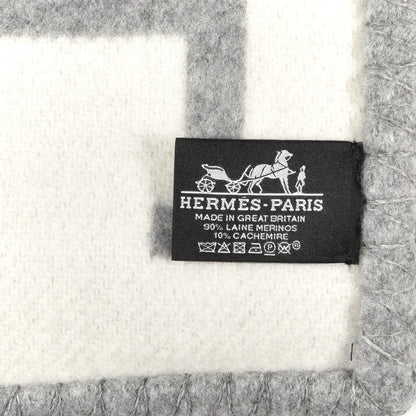 Hermes Wool Cashmere Avalon III Blanket Ecru Gris Clair 3 of 3