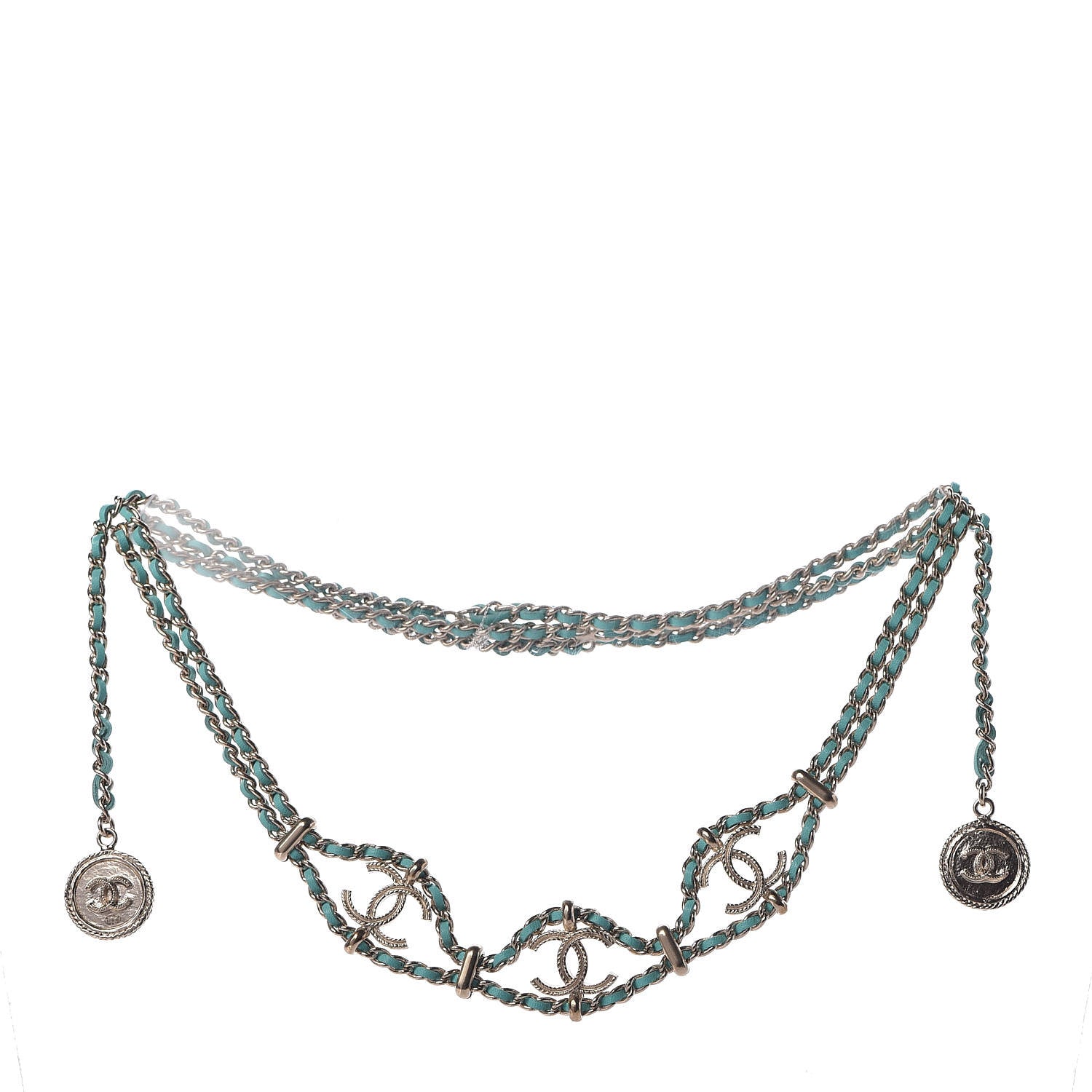 Chanel Metal Lambskin CC Chain Link Necklace Gold Turquoise 1 of 4