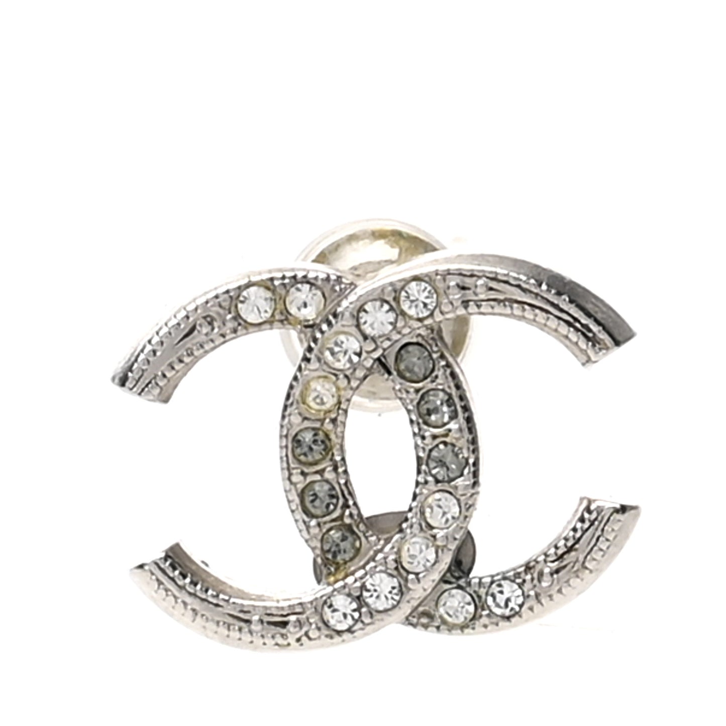 Crystal Textured CC Earrings Silver Grey