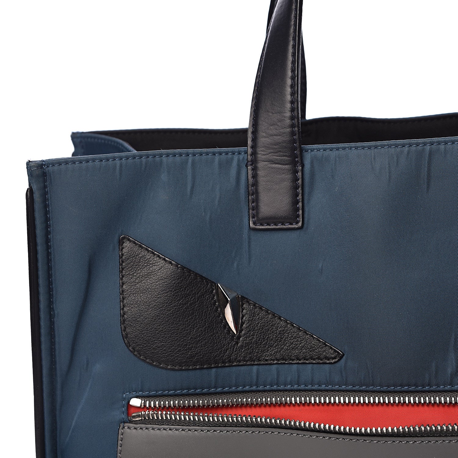 Fendi Nylon Vitello Bag Bug Tote Marine Acciaco 11 of 20