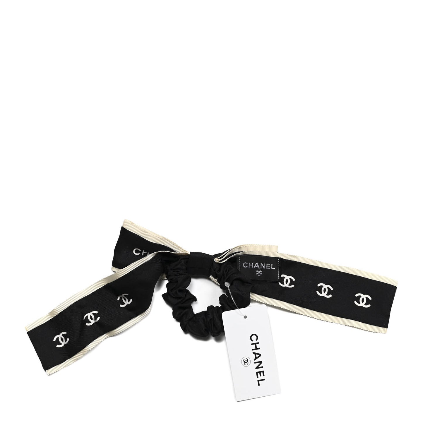 Silk CC Hair Tie Black Ecru