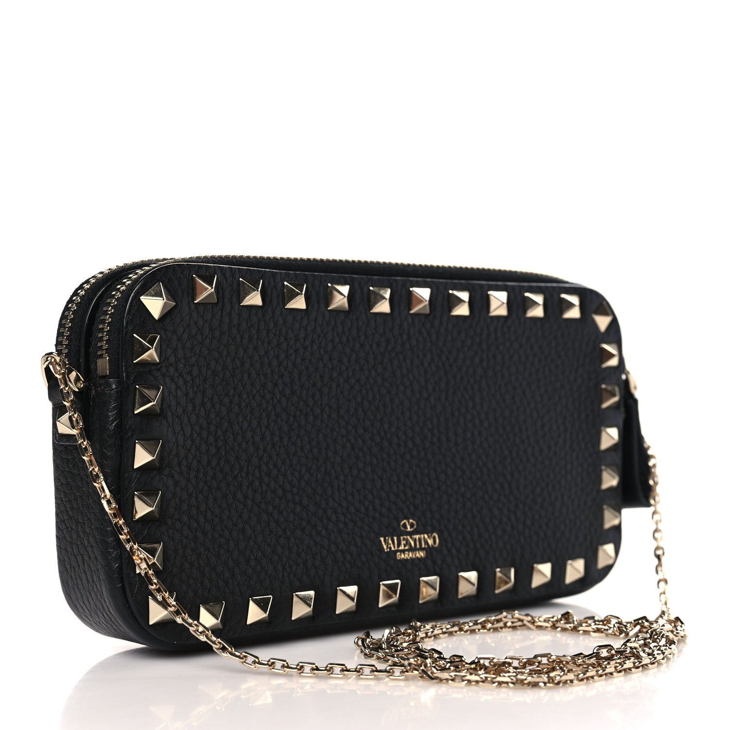 Valentino Garavani Pebbled Calfskin Rockstud Small Chain Shoulder Bag Black 3 of 10