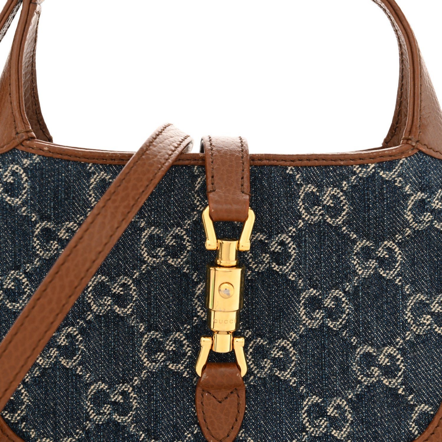 Gucci New Denim GG Monogram Calfskin Mini Jackie 1961 Hobo Blue Tea Cuir 8 of 12