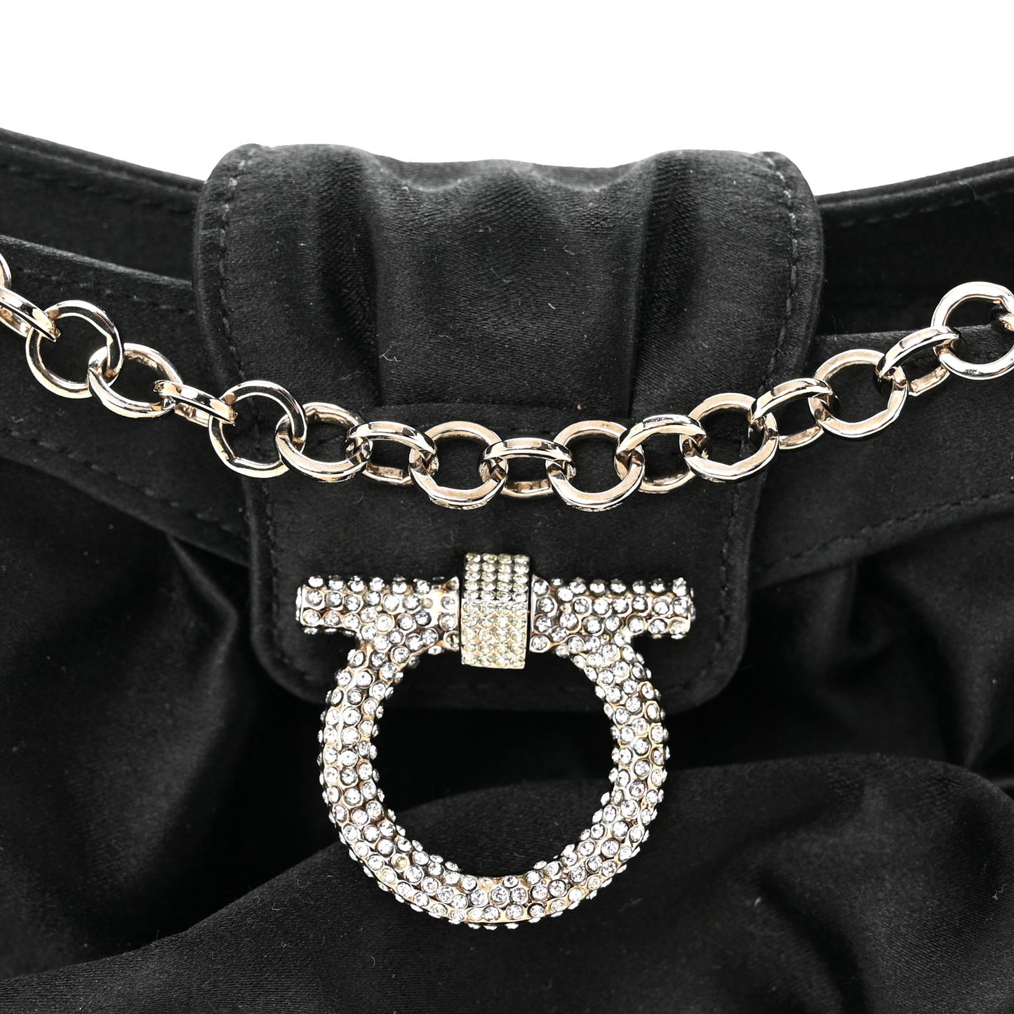 Satin Crystal Chain Clutch Black