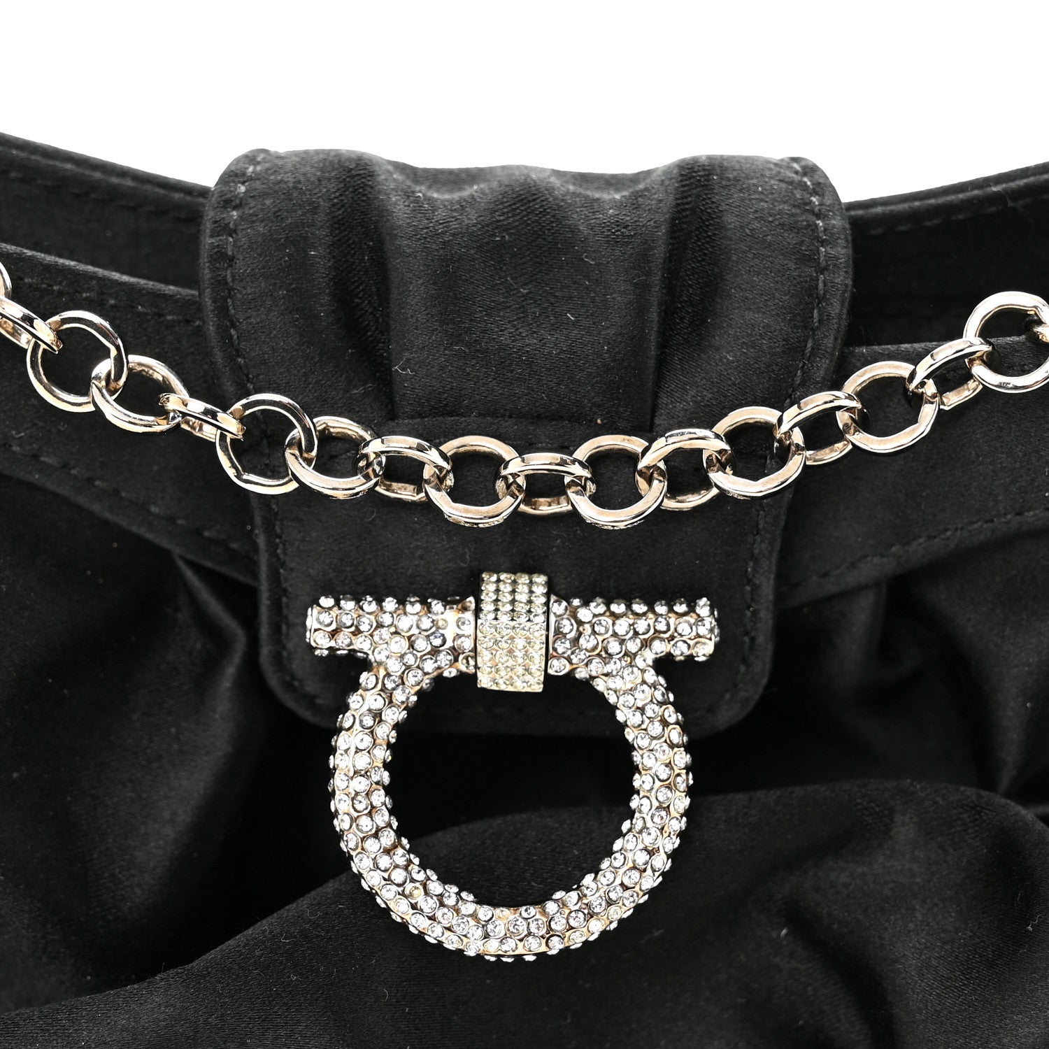 Salvatore Ferragamo Satin Crystal Chain Clutch Black 7 of 9