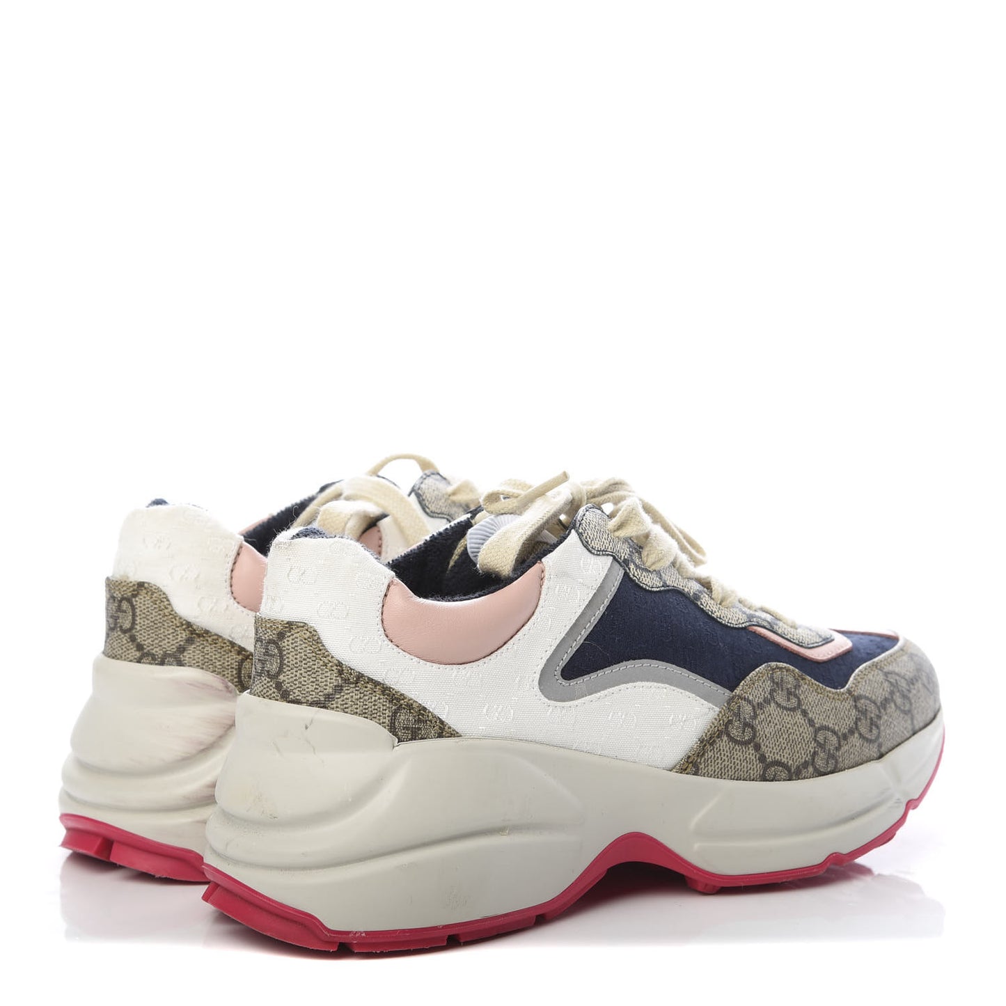 GG Supreme Monogram Mix Monogram Womens Rhyton Sneakers 35 London Blue Beige Pale Pink