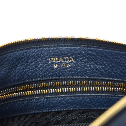 Prada Vitello Daino Zippered Shoulder Bag Blue 6 of 9