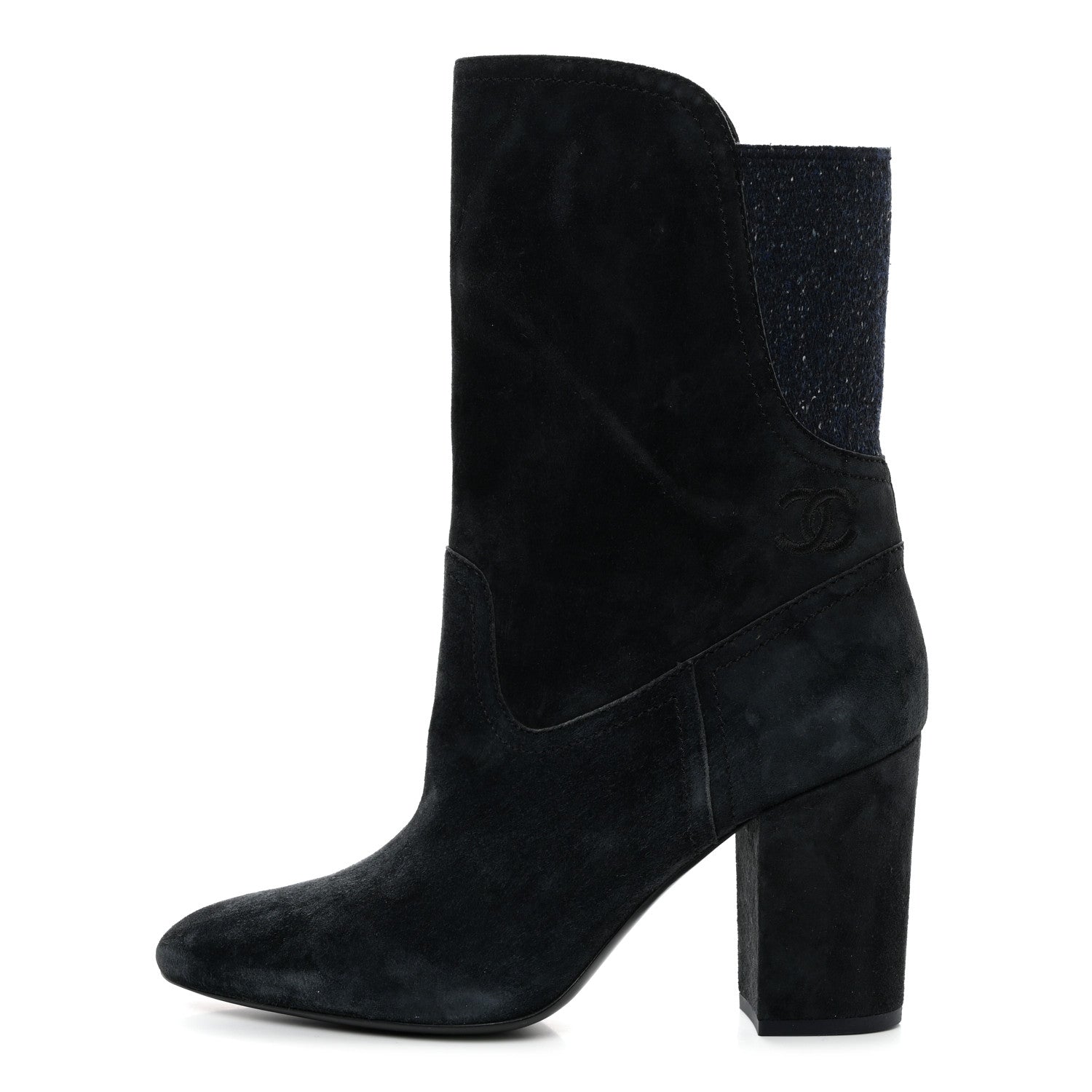 Chanel Suede Calfskin Fabric Short Boots 41 Blue 1 of 8