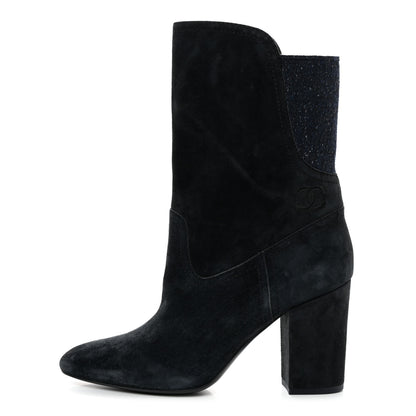 Chanel Suede Calfskin Fabric Short Boots 41 Blue 1 of 8