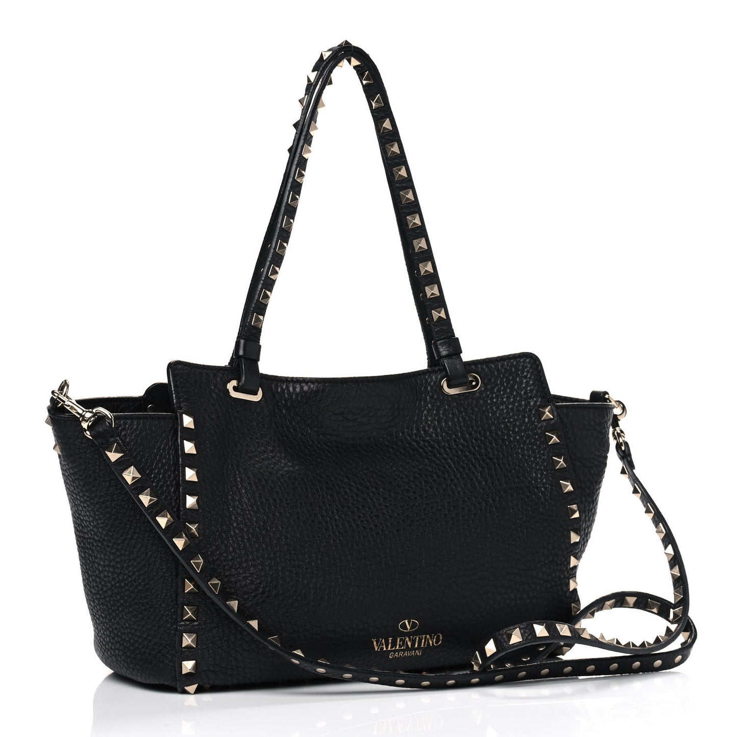 Grained Calfskin Small Rockstud Tote Black