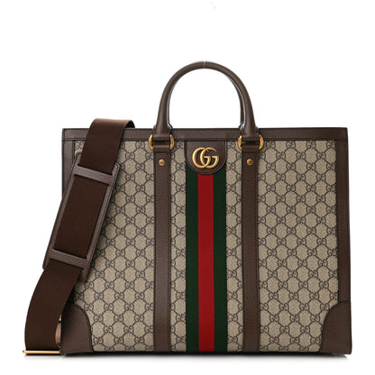 Gucci GG Supreme Monogram Textured Dollar Calfskin Web Large Ophidia Tote Bag Beige Ebony 1 of 10