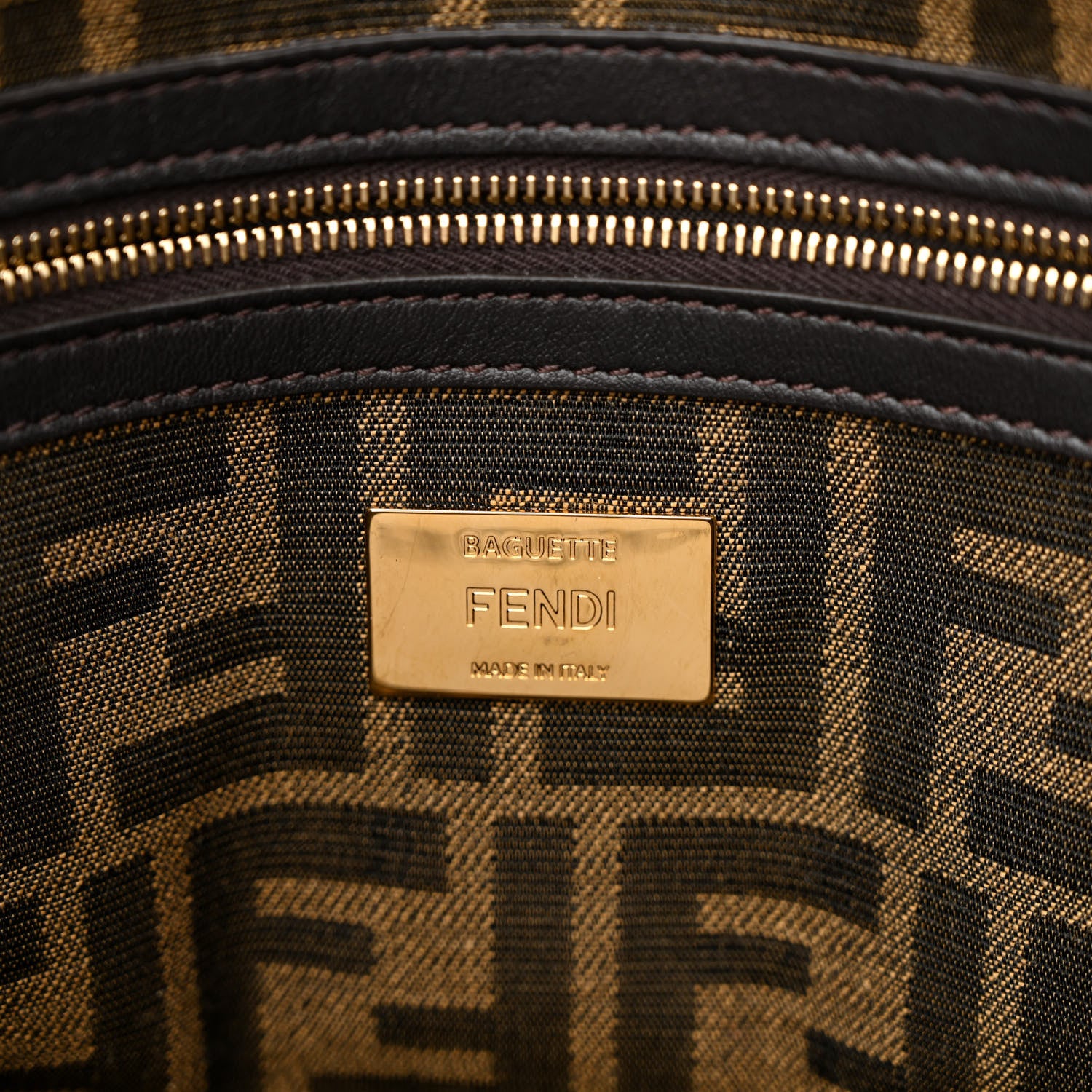Fendi Fabric Jacquard FF 1974 Large Baguette Tobacco Moro Black 6 of 12