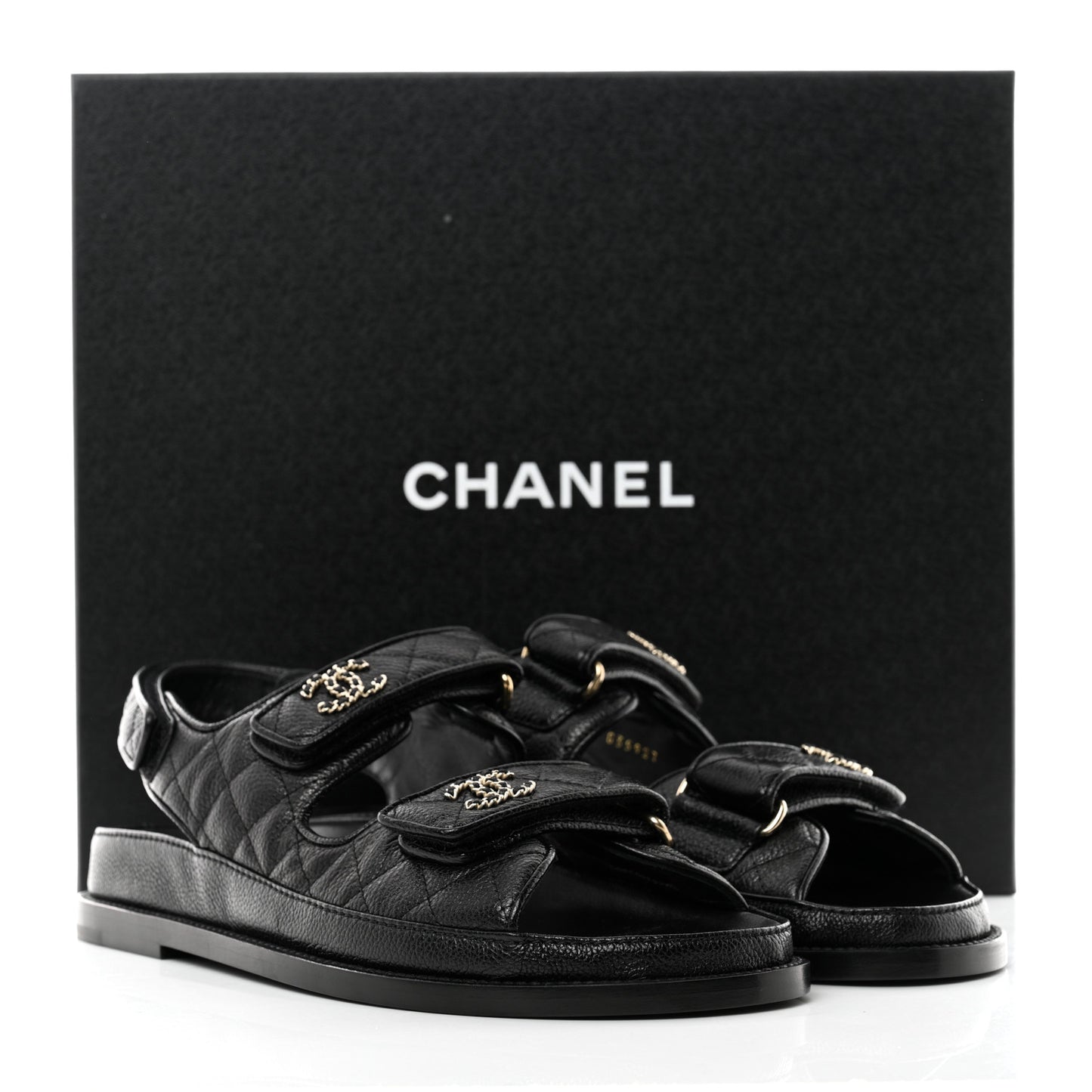 Grained Calfskin Velcro Dad Sandals 39 Black