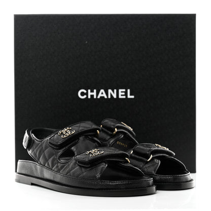 Chanel Grained Calfskin Velcro Dad Sandals 39 Black 9 of 9