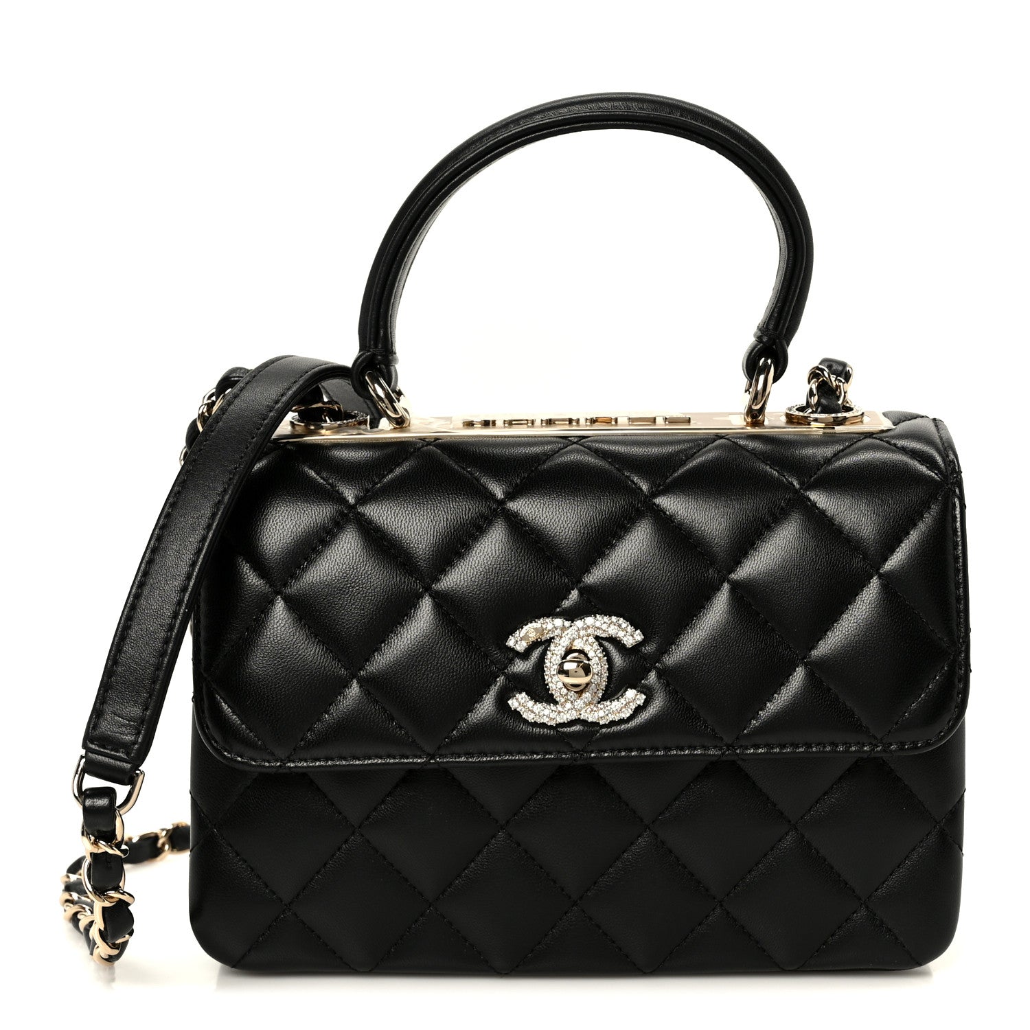 Chanel Lambskin Crystal Quilted Mini Trendy CC Dual Handle Flap Bag Black 1 of 12
