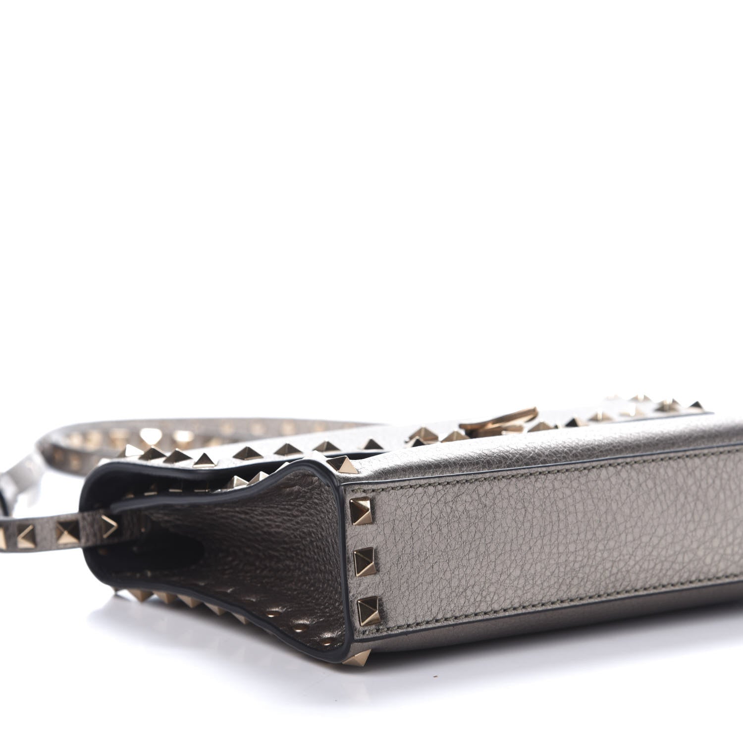 Valentino Garavani Metallic Pebbled Calfskin Medium Rockstud Flip Lock Crossbody Bag Sasso 6 of 9