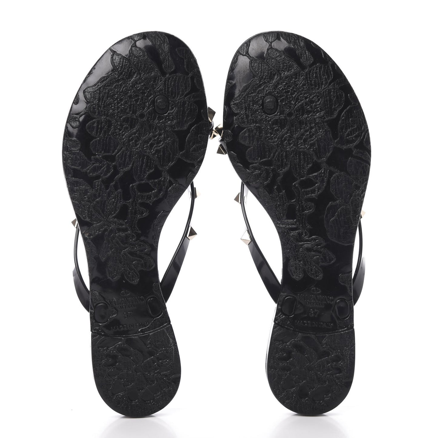 PVC Jelly Rockstud Bow Thong Sandals 37 Black