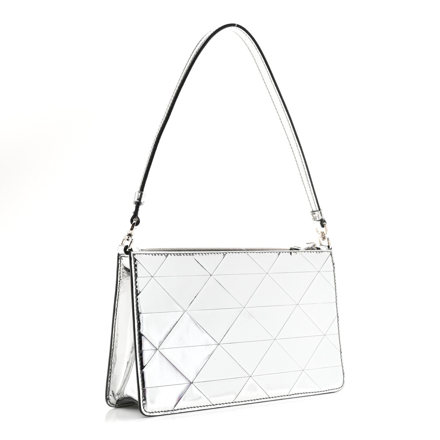 Prada Spazzolato Metal Triangle Logo Triangle Patterned Mini Shoulder Bag Argento 2 of 9