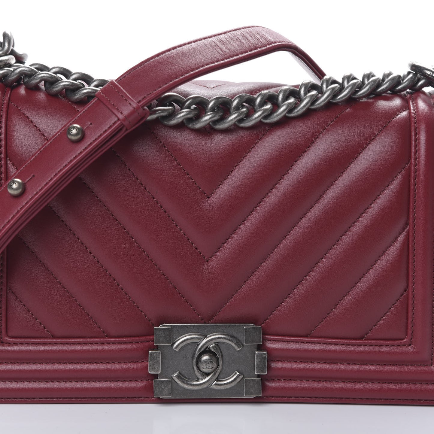 Lambskin Chevron Quilted Medium Boy Flap Dark Red
