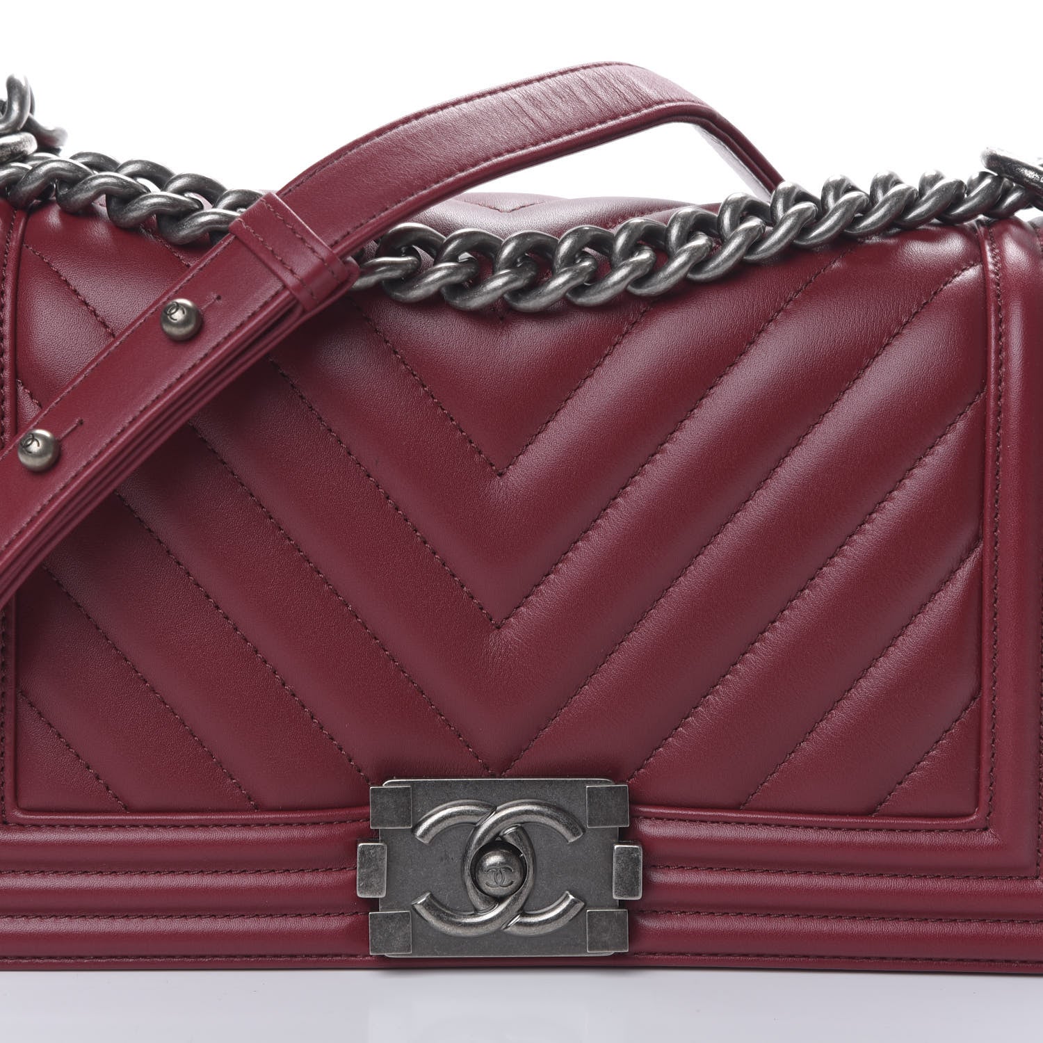Chanel Lambskin Chevron Quilted Medium Boy Flap Dark Red 9 of 9