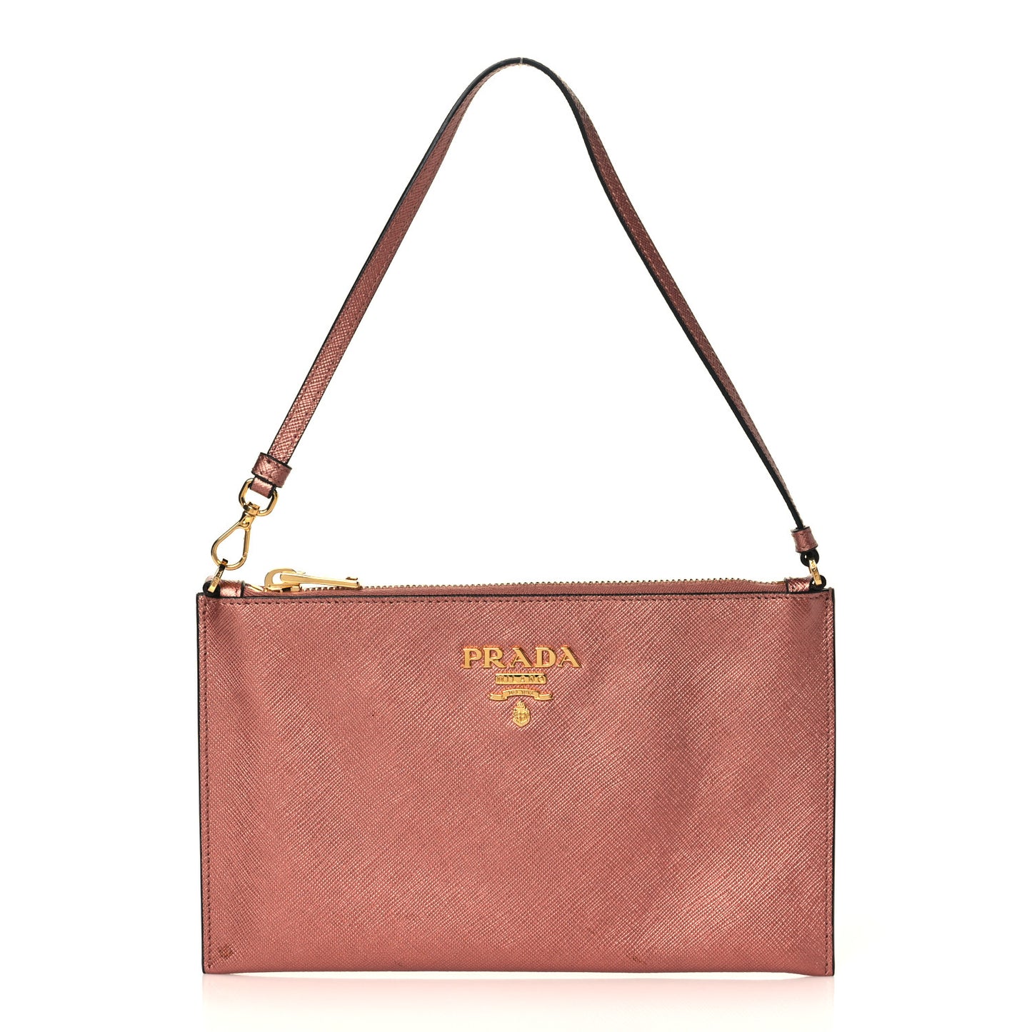Metallic Saffiano Small Flat Pouch Antico Mordore