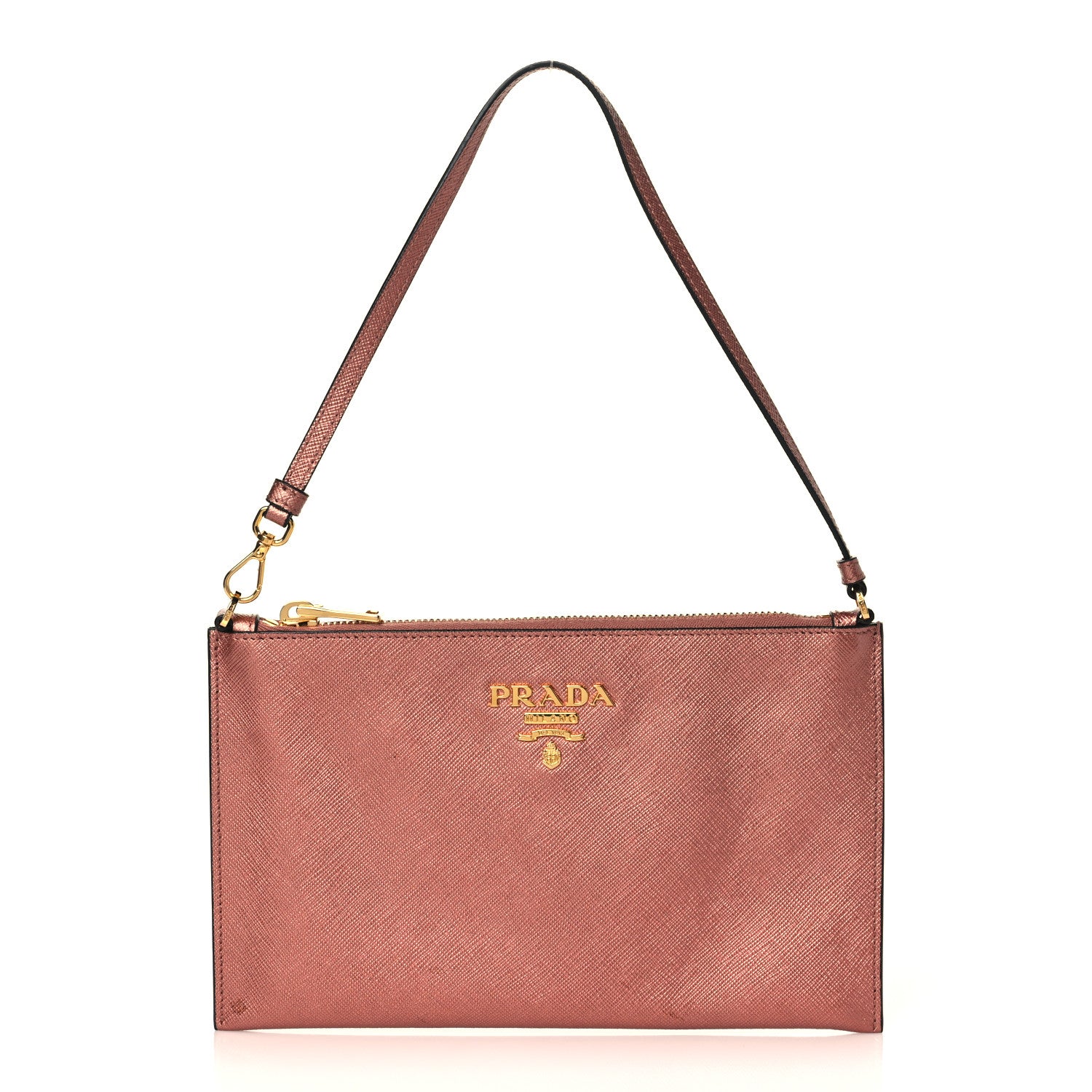 Prada Metallic Saffiano Small Flat Pouch Antico Mordore 1 of 10