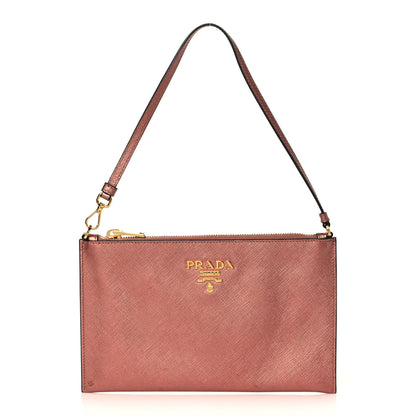 Prada Metallic Saffiano Small Flat Pouch Antico Mordore 1 of 10