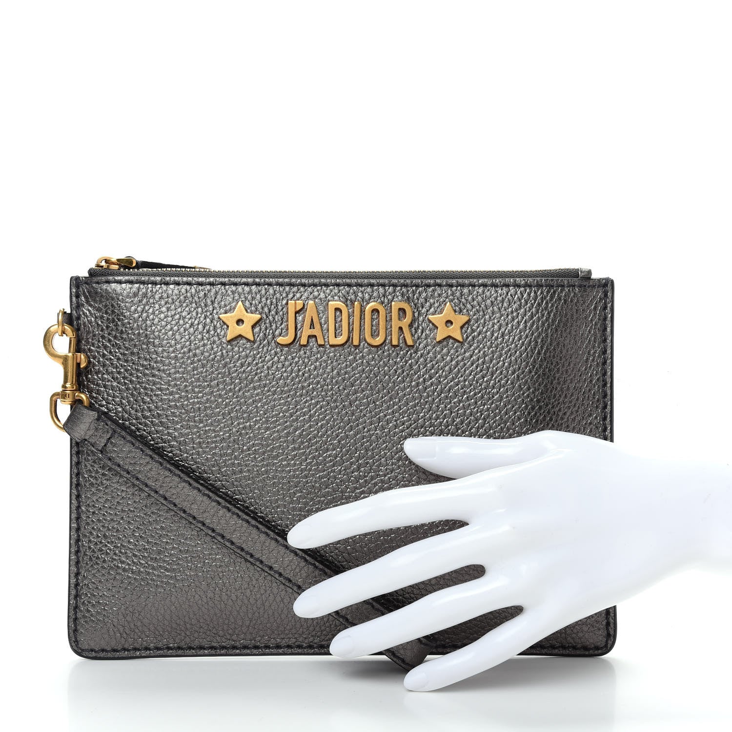 Christian Dior Metallic Grained Calfskin J'Adior Zip Pouch Gunmetal 2 of 9