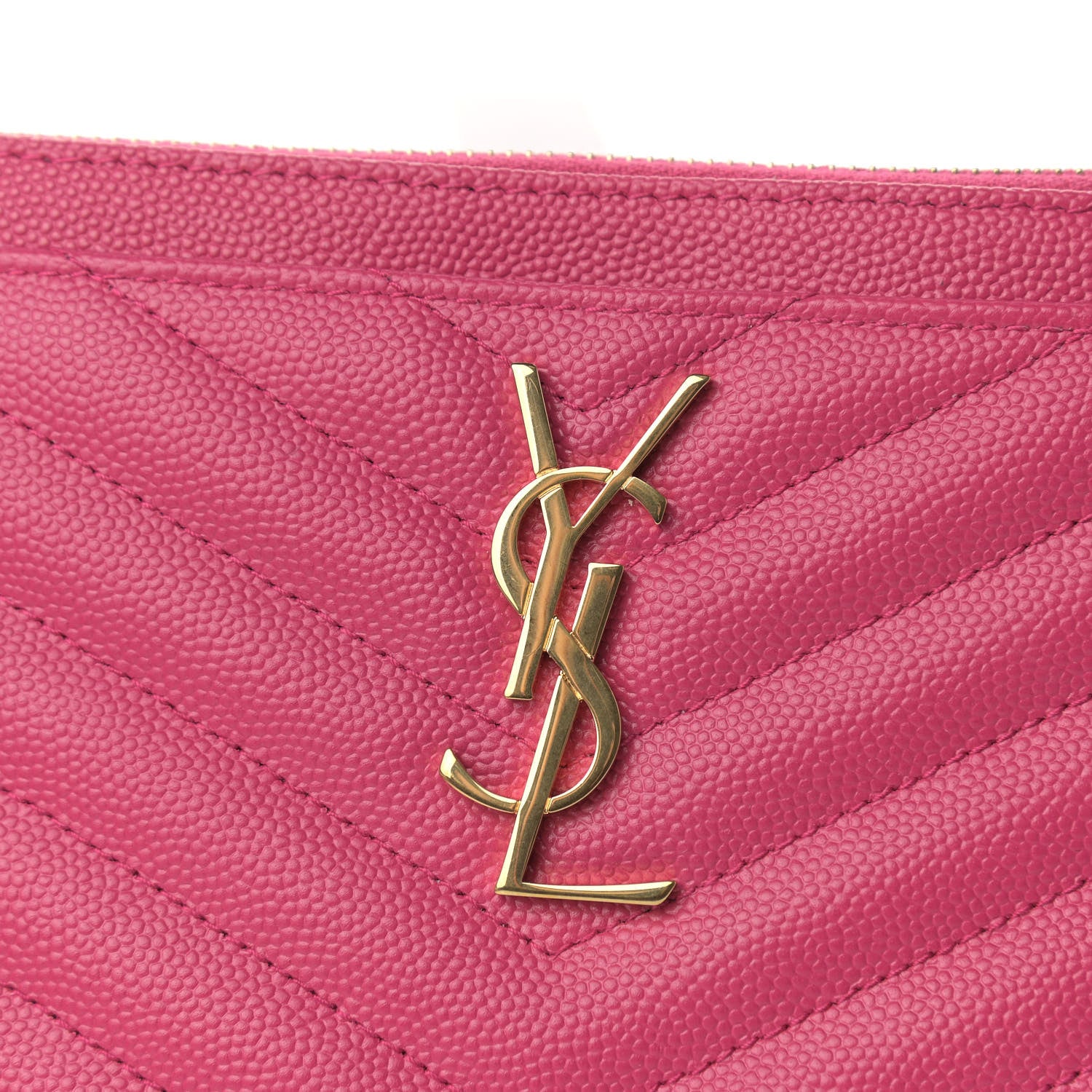 Saint Laurent Grain De Poudre Chevron Monogram Bill Pouch Bright Pink 8 of 8