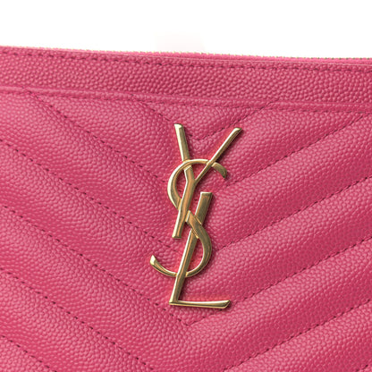 Saint Laurent Grain De Poudre Chevron Monogram Bill Pouch Bright Pink 8 of 8
