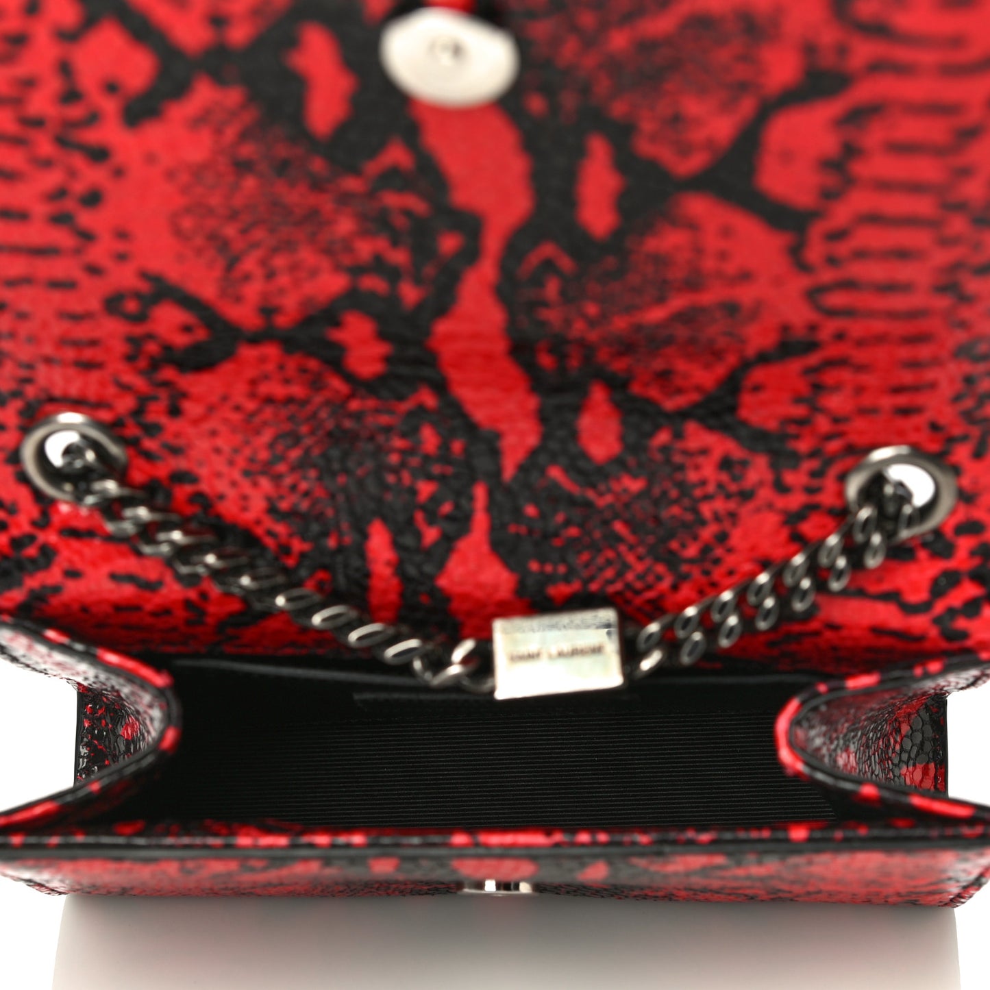 Calfskin Snakeskin Embossed Small Classic Monogram Kate Tassel Satchel Red Black